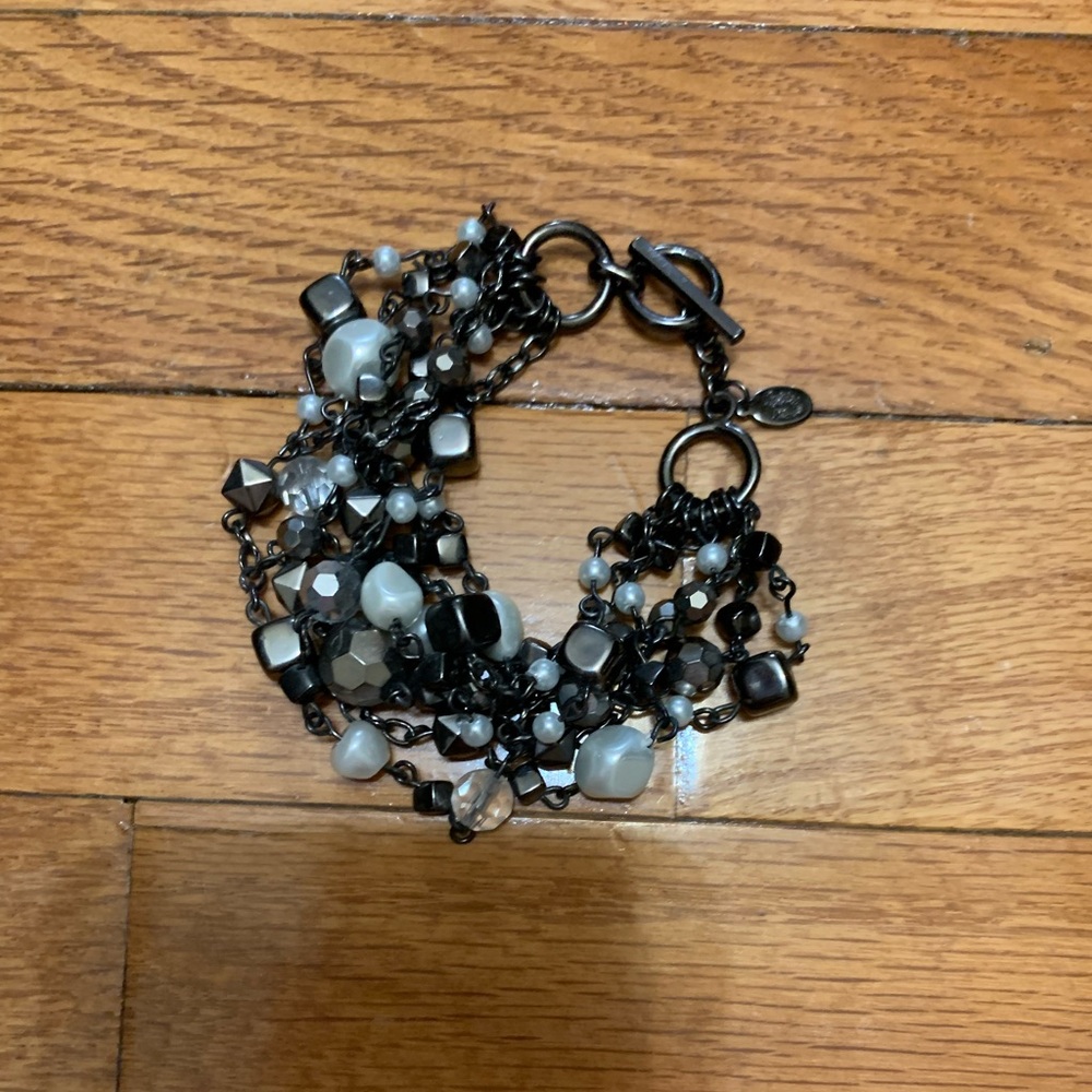 Cookie Lee Elegant Black and Silver Beaded Bracelet
